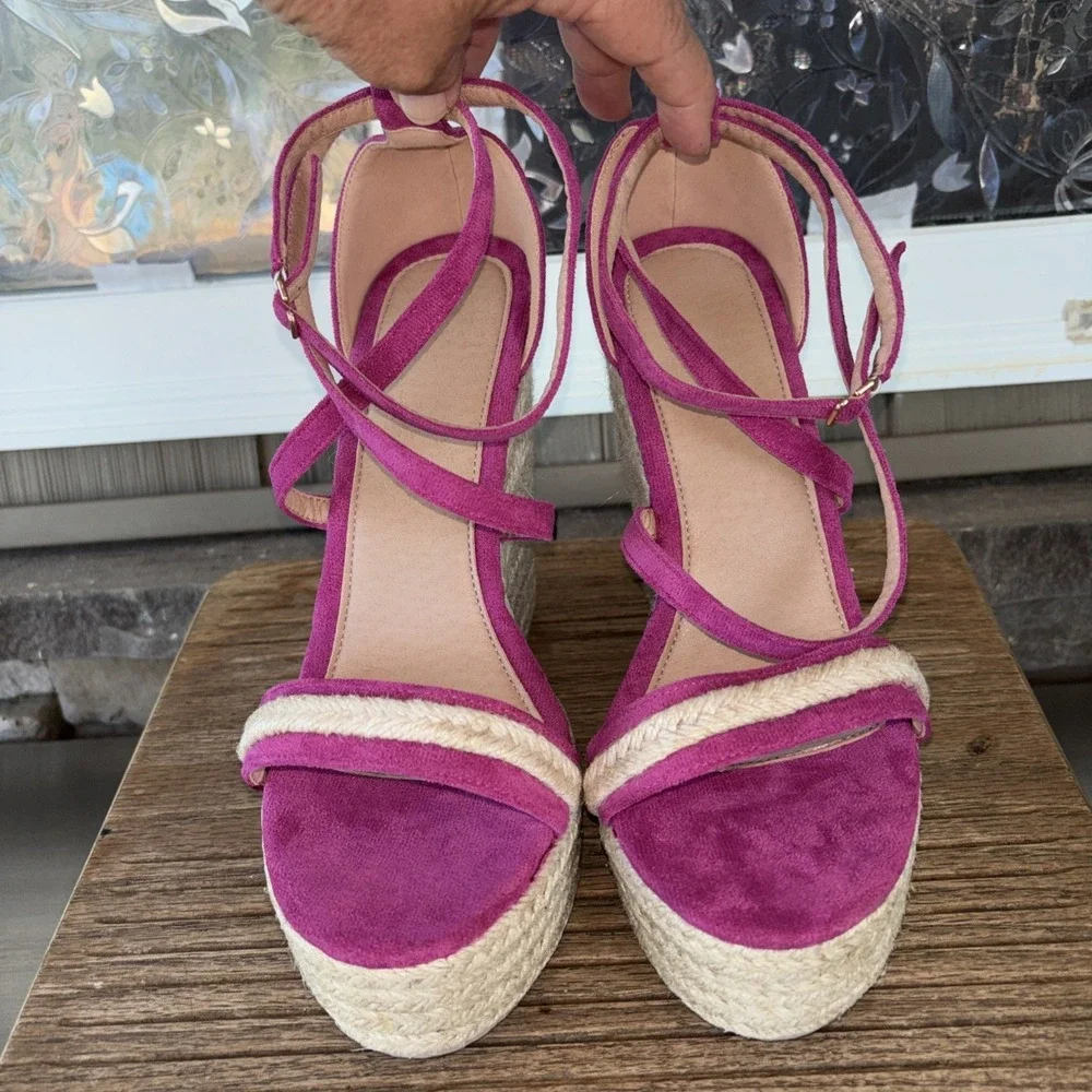 Espadrille Rope Wedge Hot Pink  Slingback Strappy  Dress Shoes Size 41/ 9.5 US